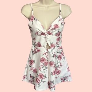 Windsor Ivory Crepe Floral Twist Romper | Size S | NWT